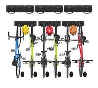 VOUNOT® Port Bici da Muro in Metallo per 6 Biciclette + 3 Caschi, Appendi Bici da Muro con 6 Cuscinetti in Silicone Antimacchia e Ganci di Fissaggio Robusti per Garage, Cantina e Balcone, Nero