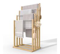 VOUNOT® Porta Asciugamani Bagno da Terra, Portasciugamani Autoportante in Bambù Stabile 4 Bracci con Ganci, Organizzatore Ideale per Bagno, Doccia, Vasca o Lavabo, 45x28x92 cm