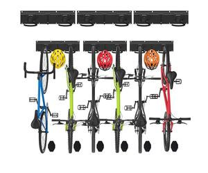 VOUNOT® Porta Bici da Muro in Metallo per 6 Biciclette + 3 Caschi, Appendi Bici da Muro con 6 Cuscinetti in Silicone Antimacchia e Ganci di Fissaggio Robusti per Garage, Cantina e Balcone, Nero