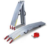 VOUNOT® Rampe di Caricamento Max 400kg Rampa di Accesso Pieghevoli Antiscivolo in Metallo Zincato Rampe Pieghevoli con Cinghie di Sicurezza per Moto Trattori Quad Argento