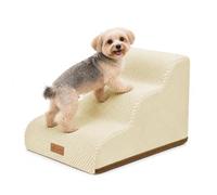 VOUNOT® Scaletta per Cani a 3 Gradini, Scala per Animali Antiscivolo in Schiuma ad Alta Densità con Maniglia, Sfoderabile e Lavabile, Accesso a Divano e Letto per Cani Piccoli o Anziani, Beige