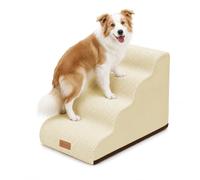 VOUNOT® Scaletta per Cani a 4 Gradini, Scala per Animali Antiscivolo in Schiuma ad Alta Densità con Maniglia, Sfoderabile e Lavabile, Accesso a Divano e Letto per Cani Piccoli o Anziani, Beige