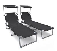 VOUNOT® Sdraio da Giardino Pieghevole, Set di 2 Lettini Prendisole con Tettuccio Parasole e Schienale Regolabile, per Spiaggia, Balcone, Terrazzo, Esterno Piscina, Nero