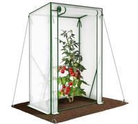 VOUNOT® Serra da Giardino a Tetto Inclinato 100x50x150 cm, Porta Avvolgibile, Copertura PE Rinforzato 135g/m² e Telaio in Acciaio per Pomodori, Orto, Fiori e Piante, Bianco