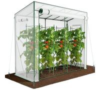 VOUNOT® Serra da Giardino a Tetto Inclinato 200x77x170 cm, Porta Avvolgibile e 2 Finestre Laterali, Copertura PE Rinforzato 135g/m² e Telaio in Acciaio per Pomodori, Orto, Fiori e Piante, Bianco