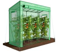 VOUNOT® Serra da Giardino a Tetto Inclinato 200x77x170 cm, Porta Avvolgibile e 2 Finestre Laterali, Copertura PE Rinforzato 135g/m² e Telaio in Acciaio per Pomodori, Orto, Fiori e Piante, Verde