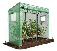 VOUNOT® Serra da Giardino a Tetto Inclinato 200x77x170 cm, Porta Avvolgibile e 2 Finestre Laterali, Copertura PE Rinforzato 135g/m² e Telaio in Acciaio per Pomodori, Orto, Fiori e Piante, Verde