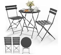 VOUNOT® Set Bistrot Pieghevole 3 Pezzi in Metallo, Set Tavolo e 2 Sedie da Giardino, Salvaspazio Resistente alle Intemperie e ai Raggi UV per Balcone, Patio, Terrazza e Esterno, Grigio
