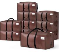 VOUNOT® Set da 10 Borse Trasloco Grandi 88L Pieghevoli in PE 190 g/m², con Manici Rinforzati e Cinghie a Zaino, Borse Portaoggetti Resistenti per Vestiti e Piumoni, Marrone