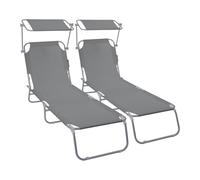 VOUNOT® Set di 2 Lettini Prendisole Pieghevole con Parasole, Sdraio da Spiaggia in Tessuto Poliestere Schienale Regolabile 4 Posizioni, Portata 120kg, per Giardino, Terrazza e Piscina, Grigio
