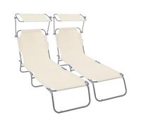 VOUNOT® Set di 2 Lettini Prendisole Pieghevole con Parasole, Sdraio da Spiaggia in Tessuto Poliestere Schienale Regolabile 4 Posizioni, Portata 120kg, per Giardino, Terrazza e Piscina, Beige