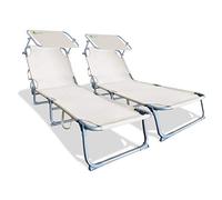 VOUNOT Set di 2 Lettino Prendisole Pieghevole, con Tettuccio Parasole e Schienale Regolabile, per Spiaggia, Piscina e Giardino, 190 x 58 x 27 cm, Beige