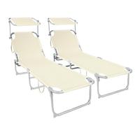VOUNOT® Set di 2 Lettino Prendisole Pieghevole con Tettuccio Parasole e Schienale Regolabile, Sdraio da Giardino in Poliestere, per Spiaggia, Piscina e Giardino, Beige