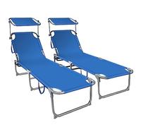 VOUNOT® Set di 2 Lettino Prendisole Pieghevole con Tettuccio Parasole e Schienale Regolabile, Sdraio da Giardino in Poliestere, per Spiaggia, Piscina e Giardino, Blu