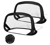 VOUNOT® Set di 2 Porte da Calcio Pop Up Bambini 120×80×80 cm, Porta Calcio Pieghevole e Portatile con Borsa, Picchetti e Cerchi per Giardino, Allenamento e Gioco, Nero