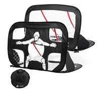 VOUNOT® Set di 2 Porte da Calcio Pop Up Bambini 120×80×80 cm, Porta Calcio Pieghevole e Portatile con Borsa, Picchetti e Cerchi per Giardino, Allenamento e Gioco