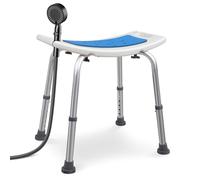 VOUNOT® Sgabello da Doccia in Alluminio Altezza Regolabile 38-52 cm, Sgabello Bagno Resistente con Piedini Antiscivolo Portata Max 136 kg per Anziani e Disabili, Bianco Blu