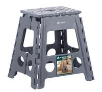 VOUNOT® Sgabello Pieghevole Superficie Antiscivolo con Maniglia, Sgabello Portatile e Compatto, per Cucina, Bagno, Giardino, Campeggio e Casa, 39 x 32 x 40 cm, Grigio