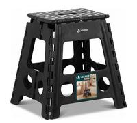 VOUNOT® Sgabello Pieghevole Superficie Antiscivolo con Maniglia, Sgabello Portatile e Compatto, per Cucina, Bagno, Giardino, Campeggio e Casa, 39 x 32 x 40 cm, Nero