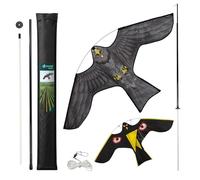 VOUNOT® Spaventapasseri Uccelli con Aquilone Falco Realistico, Dissuasore Uccelli da Esterno con Asta Telescopica 4 m e 2 Aquiloni Intercambiabili, per Giardino, Orto e Fattoria, Modello D&G