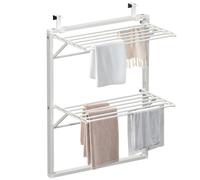 VOUNOT® Stendibiancheria da Parete Salvaspazio a 2 Livelli Pieghevole, Stendino da Muro Richiudibile per Balcone, Bagno e Interno, Facile da Installare, Bianco