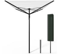 VOUNOT® Stendibiancheria Rotante da Esterno a Ombrello con 4 Bracci, 45M di Filo per Stendere, Stendino Pieghevole con Copertura Protettiva e Picchetto da Terra, Nero Grigio