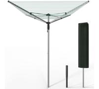 VOUNOT® Stendibiancheria Rotante da Esterno a Ombrello con 4 Bracci, 50M di Filo per Stendere, Stendino Pieghevole con Copertura Protettiva e Picchetto da Terra, Argento Verde