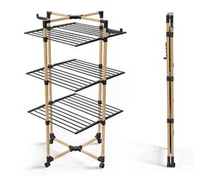 VOUNOT® Stendibiancheria Verticale a Torre 3 Livelli, Modular 3 Stendino Salvaspazio con 4 Ruote per Interni o Esterni, Nero