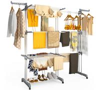 VOUNOT® Stendino Verticale Allungabile a 4 Livelli 190x64x170 cm, Stendibiancheria Grande Capacità Pieghevole con Ruote e Ali Laterali Multifunzionali, per Interno ed Esterno, Grigio Bianco