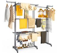 VOUNOT® Stendino Verticale Allungabile a 4 Livelli 190x64x170 cm, Stendibiancheria Grande Capacità Pieghevole con Ruote e Ali Laterali Multifunzionali, per Interno ed Esterno, Grigio