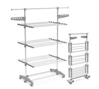 VOUNOT® Stendino Verticale in Acciaio Inox, Stendibiancheria Pieghevole con 3 Ripiani Regolabili e 6 Ruote, Grigio