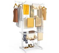 VOUNOT® Stendino Verticale Salvaspazio a 4 Livelli 125x62x173 cm, Stendibiancheria Pieghevole Grande Capacità con Ruote e Ali Ripiegabili, Uso Interno ed Esterno, Bianco