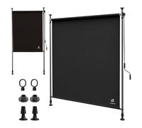 VOUNOT® Tenda da Sole Verticale 150 x 310 cm Senza Fori con Manovella, Tenda Estensibile da Esterno Protezione Solare UV e Resistente alle Intemperie per Balcone, Terrazza e Giardino, Antracite