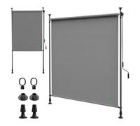 VOUNOT® Tenda da Sole Verticale 150 x 310 cm Senza Fori con Manovella, Tenda Estensibile da Esterno Protezione Solare UV e Resistente alle Intemperie per Balcone, Terrazza e Giardino, Grigio