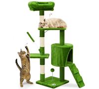 VOUNOT® Tiragraffi per Gatti Alto 112 cm, Albero per Gatti Multilivello, Centro Attività per Gatto con Pali Tiragraffi in Sisal, Cuccia, Piattaforme e Grotta, Verde