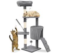VOUNOT® Tiragraffi per Gatti Alto 112 cm, Albero per Gatti Multilivello, Centro Attività per Gatto con Pali Tiragraffi in Sisal, Cuccia, Piattaforme e Grotta, Grigio