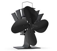 VOUNOT® Ventola Stufa Legna, Ventilatore per Camino a 4 Pale Alimentato a Caldo per Legna/Bruciatore di Tronchi/Stufa/Caminetto, Nero