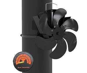 VOUNOT® Ventola Stufa Legna, Ventilatore per Camino a 6 Pale Alimentato a Caldo per Legna/Bruciatore di Tronchi/Stufa/Caminetto, con Termometro, Nero