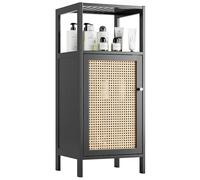 vovala Armadio in rattan da pavimento in bambù, Piccolo rack organizer per il bagno con 1 porta e 1 ripiano, Armadio da cucina in legno salvaspazio, Supporto autoportante da soggiorno (nero)