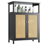 vovala Armadio in rattan da pavimento in bambù, rack organizer per il bagno con 2 ante e 1 ripiano, armadio da cucina in legno salvaspazio, supporto autoportante da soggiorno (nero)