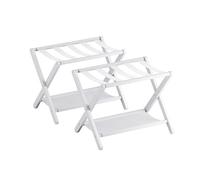 vovala Portapacchi, set di 2, portavaligie pieghevole con ripiano, portabagagli in bambù premium per camera degli ospiti, camera da letto, hotel, armadio, può contenere fino a 61 kg (Bianco)