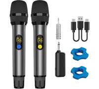 VOVIGGOL UHF Microfono Wireless Professionale in Metallo 2 Pezzi, Sistema Microfoni Dinamico Senza Fili con Ricevitore Ricaricabile per Karaoke Festa Nozze Chiesa Riunione DJ, 50M