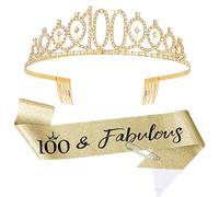 Vovii Fascia e tiara per 100° compleanno, diadema oro, regalo per 100° compleanno per donne, decorazioni per il 100° compleanno per donne, decorazioni per il 100° compleanno