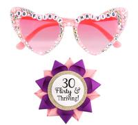 Vovii Occhiali da sole e spilla per il 30° compleanno, Flirty & Thriving, accessori da donna per la decorazione delle feste
