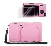 VOVMOEYA Custodia in silicone per fotocamera Ricoh GR IV, GR4 gr IV con 2 pellicole protettive per lo schermo + 1 cinturino da polso con protezione completa, copriobiettivo staccabile, rosa