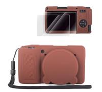 VOVMOEYA Custodia in silicone per fotocamera Ricoh GR IV, GR4 gr IV con 2 pellicole protettive per lo schermo + 1 cinturino da polso con protezione completa, copriobiettivo staccabile, marrone