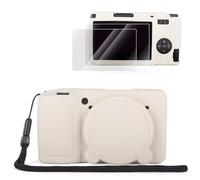 VOVMOEYA Custodia in silicone per fotocamera Ricoh GR IV, GR4 gr IV con 2 pellicole protettive per lo schermo + 1 cinturino da polso con protezione completa, copriobiettivo staccabile, beige