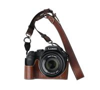 VOVMOEYA Custodia protettiva per fotocamera Panasonic Lumix DC-FZ80D (Lumix DC-FZ82D/Lumix DC-FZ85D), FZ80D FZ82D FZ85D, mezza custodia con tracolla regolabile in PU, colore: Caffè