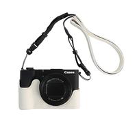 VOVMOEYA Mezza custodia per fotocamera Canon PowerShot V1, kit gabbia in pelle PU con tracolla per fotocamera, bianco