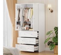 VOWNER Armadio Multiuso 2 Ante, Armadio Camera da Letto, Guardaroba 3 cassetti, Ante a Battente, 80 x 180 x 48 (L x A x P) cm, Legno ingegnerizzato, Bianco, per Camera, Corridoio